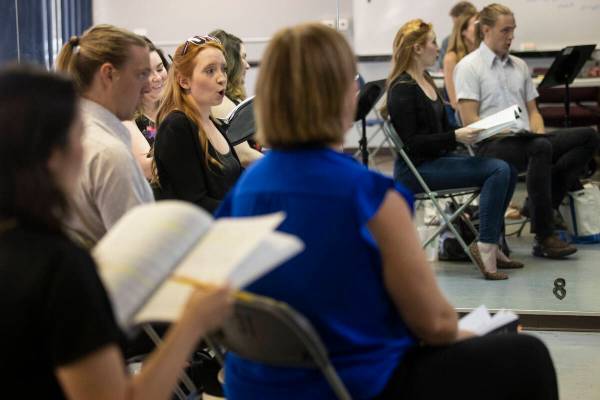 Kayla Wilkens, center, sings during an opera rehearsal of "The Ghosts of Gatsby" at t ...