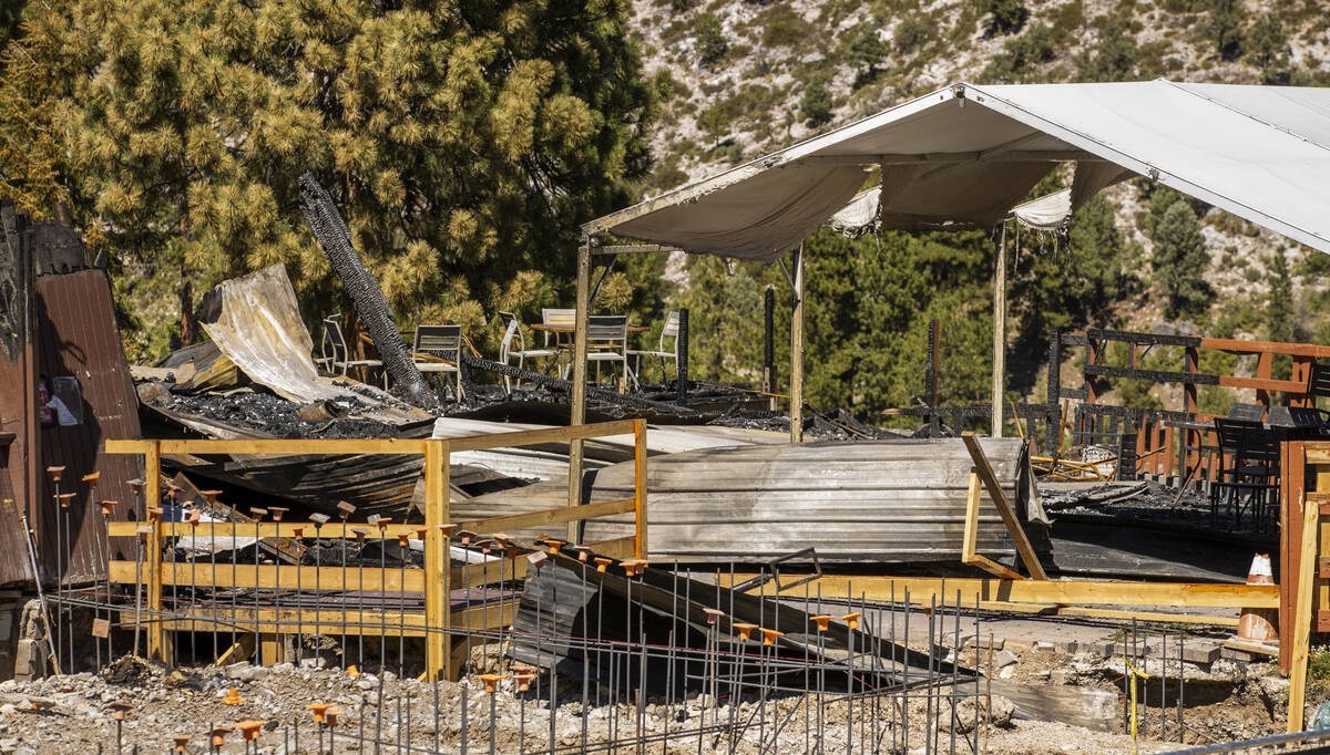 The burned remains of the Mount Charleston Lodge back deck area Wednesday, Sept. 22, 2021, on M ...
