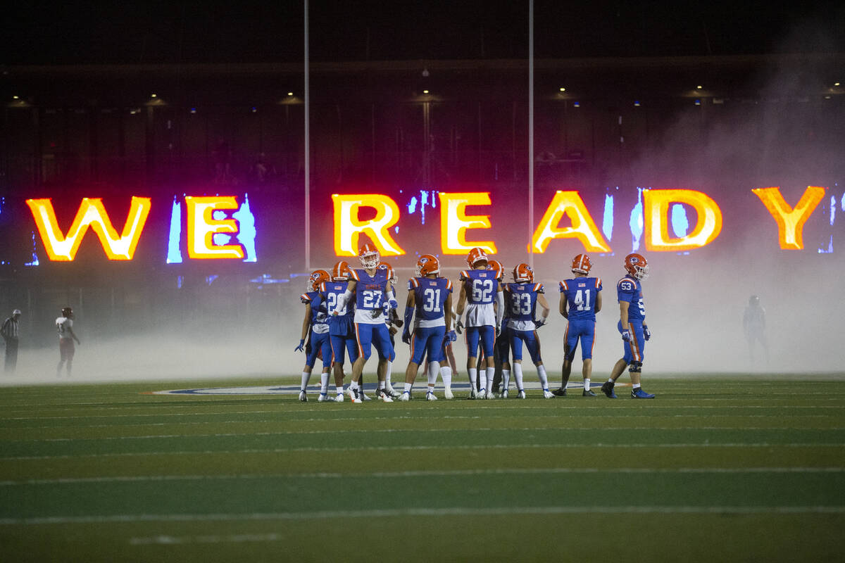 Bishop Gorman wait on the field for the start of their football game against Arbor View at Bish ...