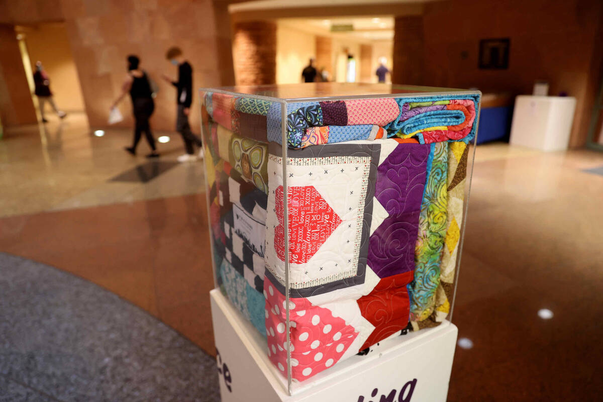 Quilts on display as part of the 1 October Anniversary Exhibit in the Rotunda of the Clark Coun ...