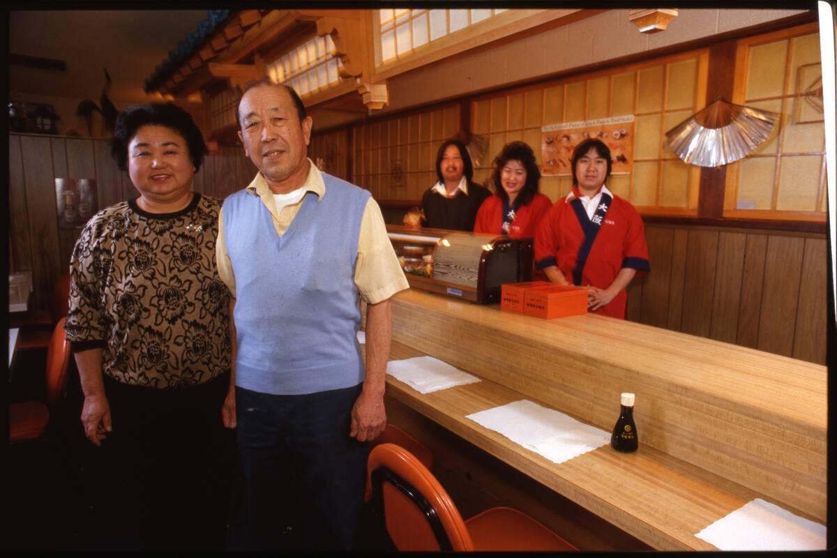 A 1987 photo of Aiko and Sam Nakanishi in their restaurant at 4205 W. Sahara Ave. In the backgr ...