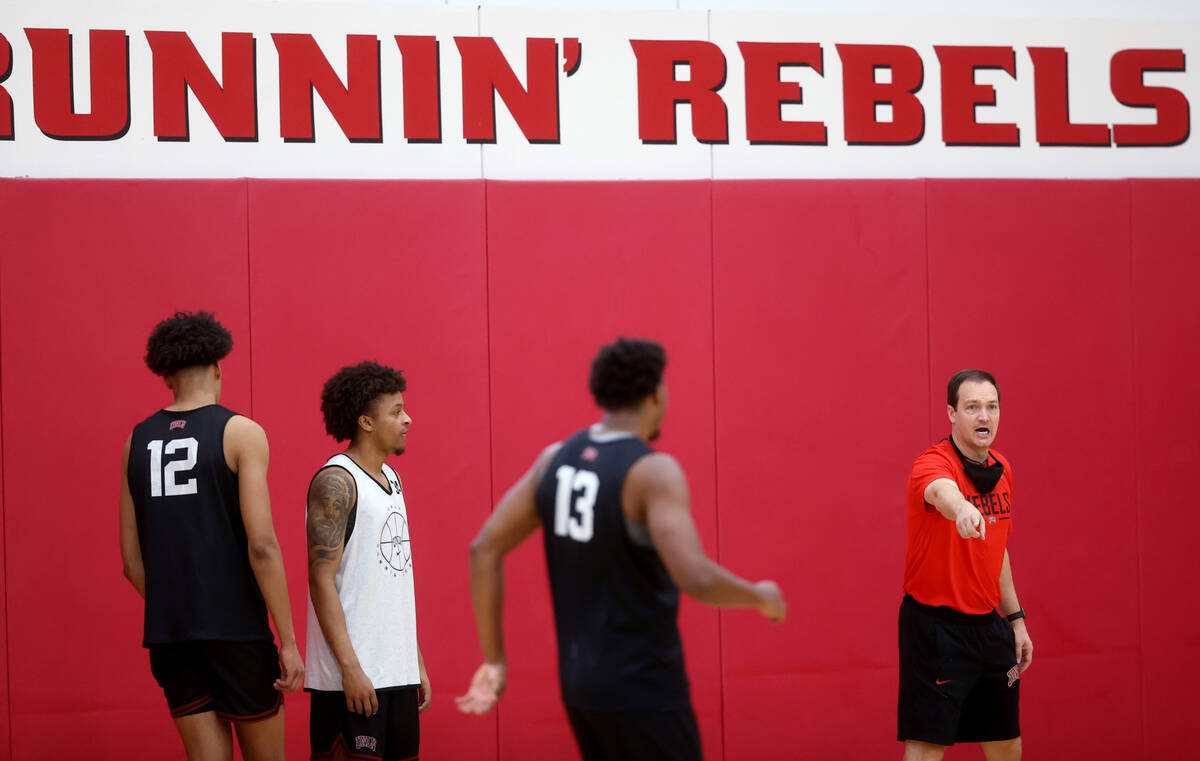 UNLV coach Kevin Kruger during practice at the Mendenhall Center in Las Vegas Wednesday, Sept. ...