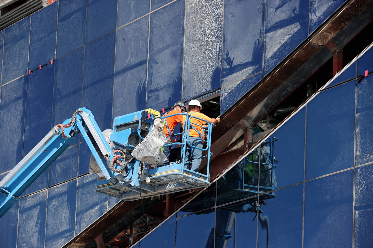 Axiom, a new office complex with a slanted wall design under construction in the southwest Las ...