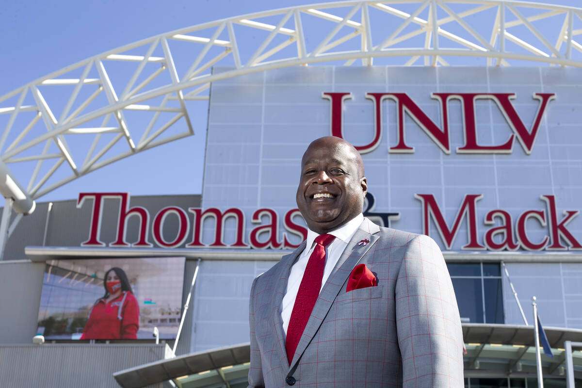 UNLV interim athletics director Erick Harper outside Thomas & Mack Center on Friday, Oct. 1 ...