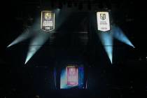 Pacific Division and Western Conference championship banners are raised during a season-opening ...