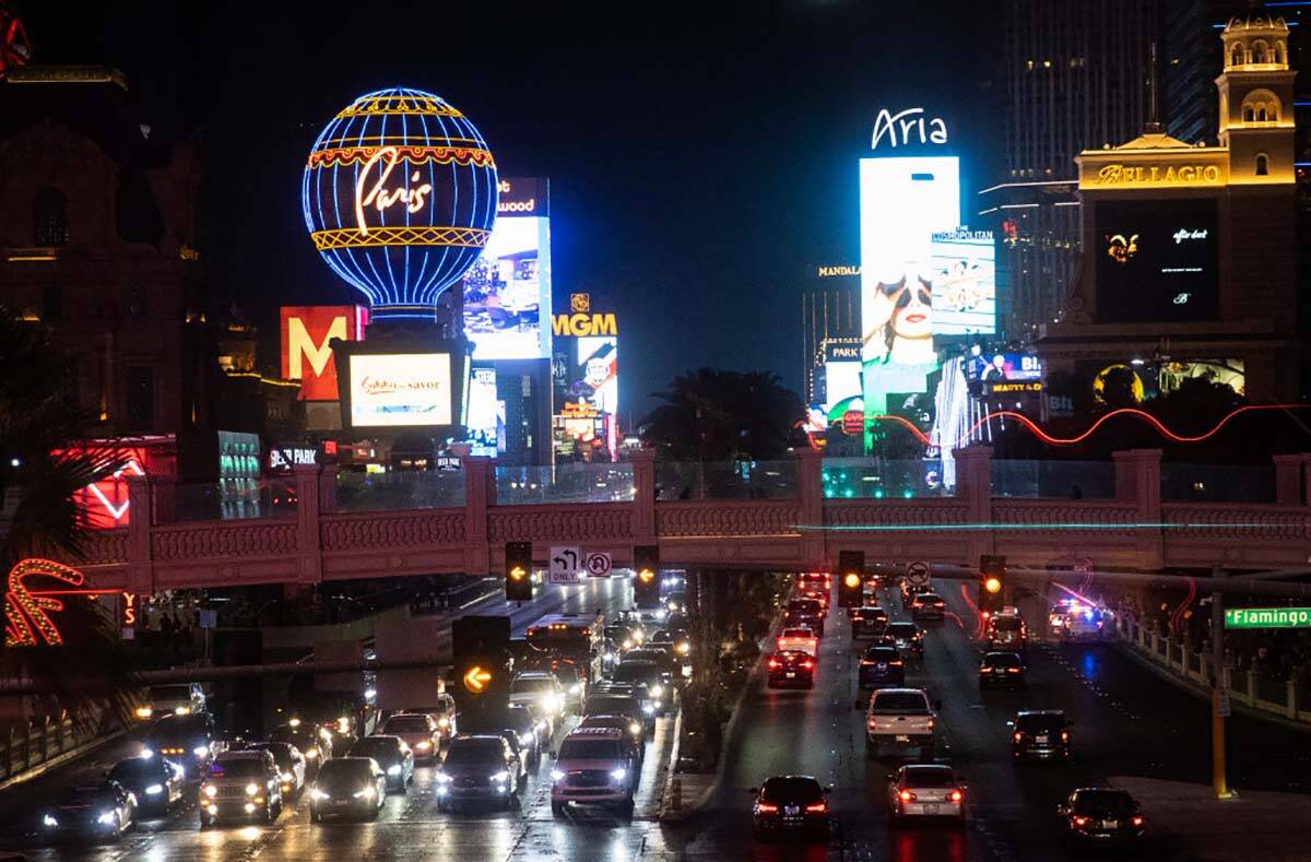 Traffic on Las Vegas Boulevard near Ballys and the Bellagio hotel-casino, on Saturday, July 10, ...