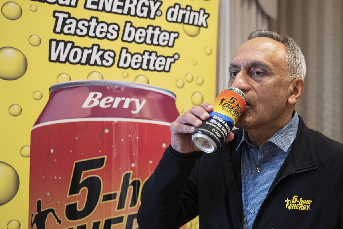 Living Essentials, the makers of 5-hour Energy, CEO Manoj Bhargava tries out a 16-ounce carbona ...