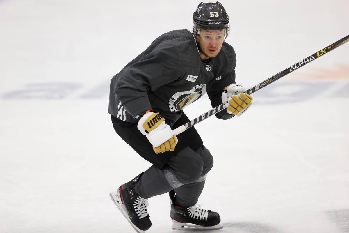 Vegas Golden Knights right wing Evgenii Dadonov (63) during a team practice at City National Ar ...