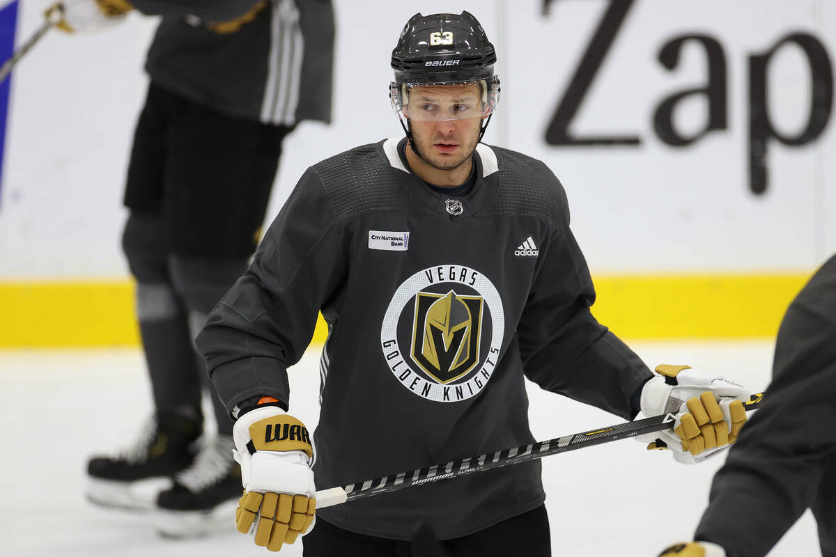 Vegas Golden Knights right wing Evgenii Dadonov (63) during a team practice at City National Ar ...