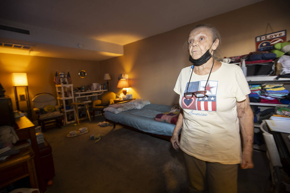 Share Village resident Cecelia Knapp stands inside of her apartment in Las Vegas, Friday, Oct. ...