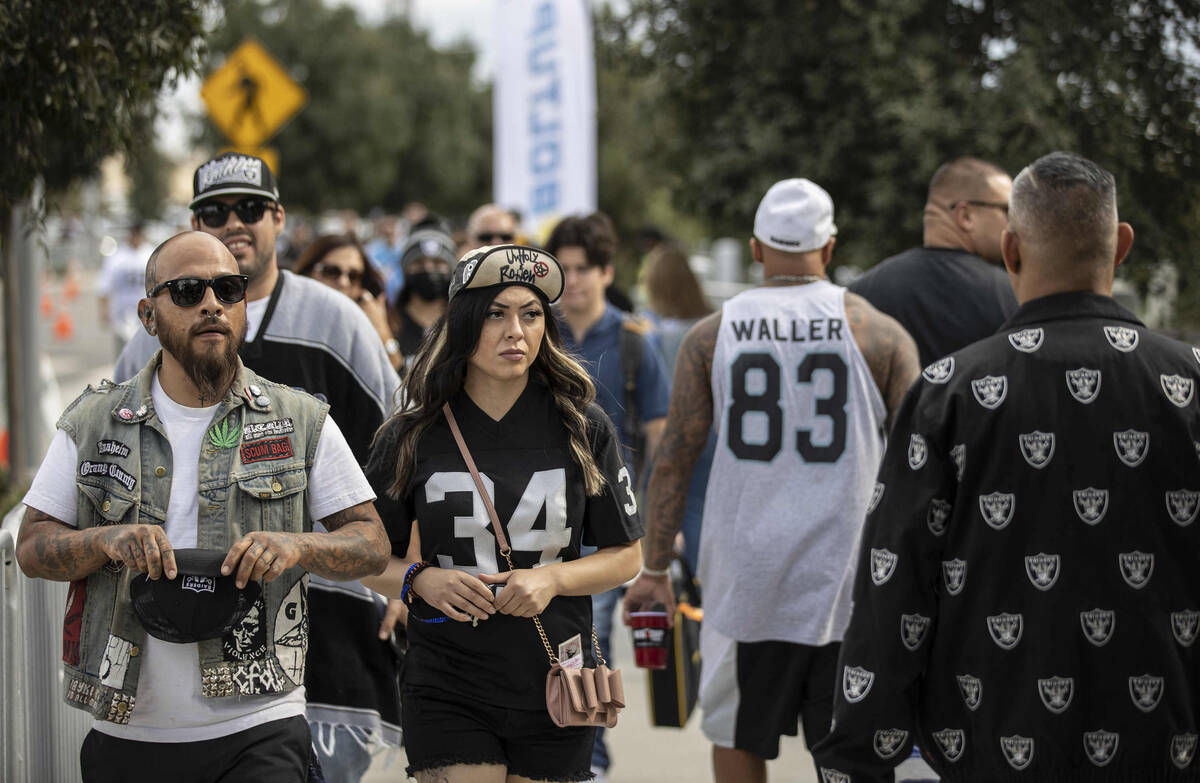 Las Vegas fans before the start of an NFL football game between the Raiders and the Los Angeles ...