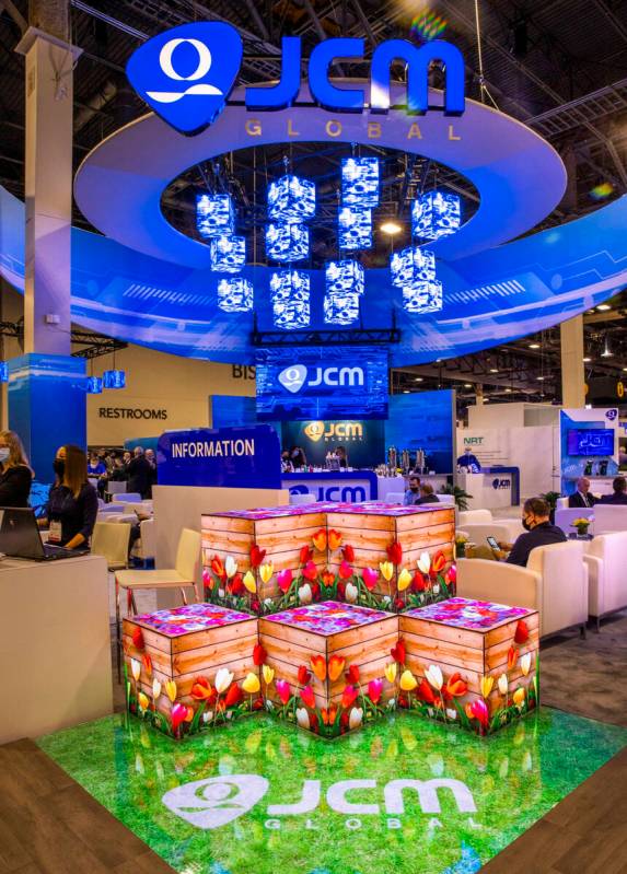 The JCM Global automated transaction solutions space is creatively lit during day 2 of the Glob ...