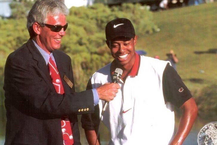 Jack Sheehan interviews Tiger Woods after the 1996 Las Vegas Invitational, site of the golfing ...