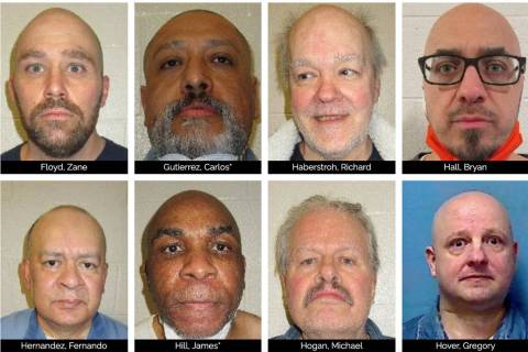 Eight of the 64 inmates currently awaiting execution on Nevada's death row are seen in a screen ...