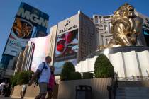 Visitors to the Las Vegas Strip pass MGM Grand in August 2021. (Ellen Schmidt/Las Vegas Review- ...