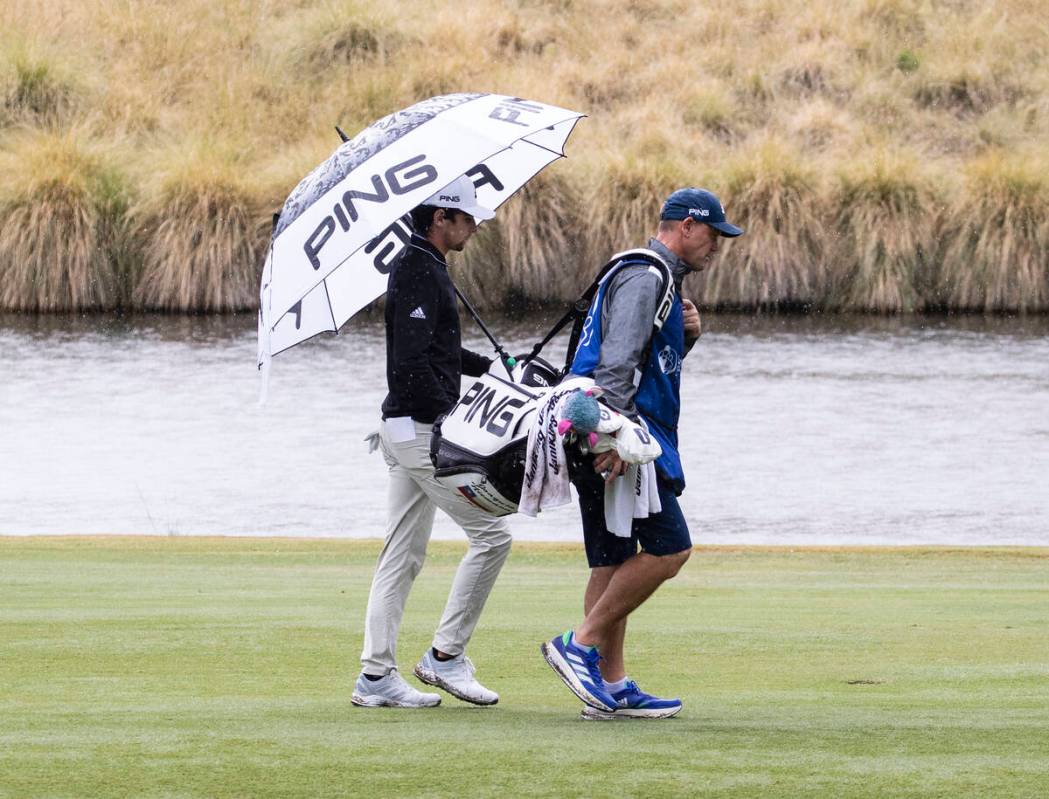 Aquinos Niemann of Chile walks toward the 18th during the second round of the Shriners Hospital ...