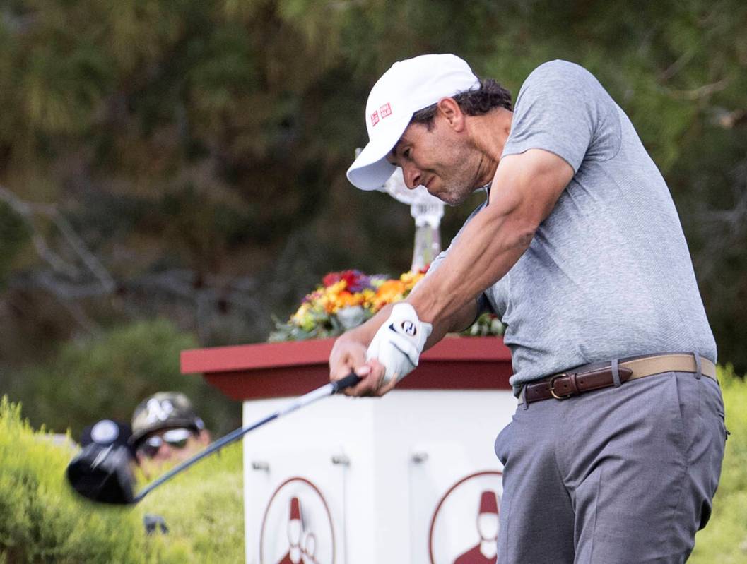 Adam Scott of Australia hits his tee on the 1st hole during the second round of the Shriners Ho ...