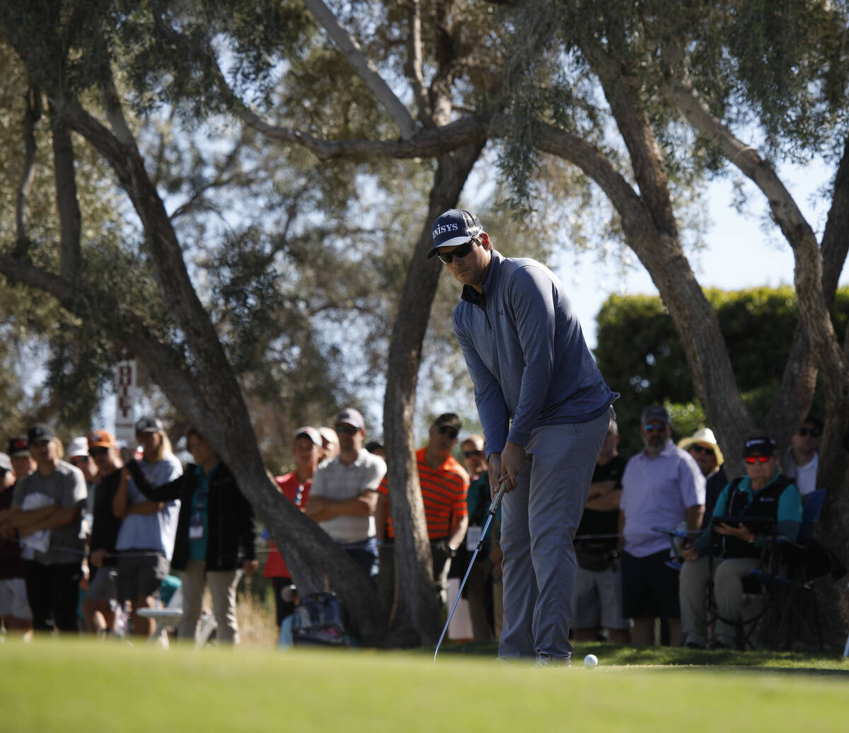 Adam Schenk putts on the third green during the final round of the Shriners Hospitals for Child ...