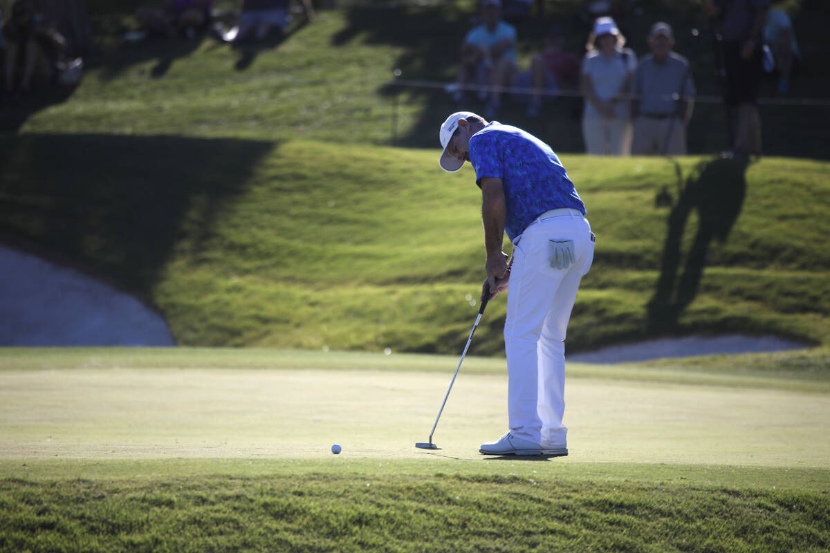 Rory Sabbatini putts on the 16th green during the final round of the Shriners Hospitals for Chi ...