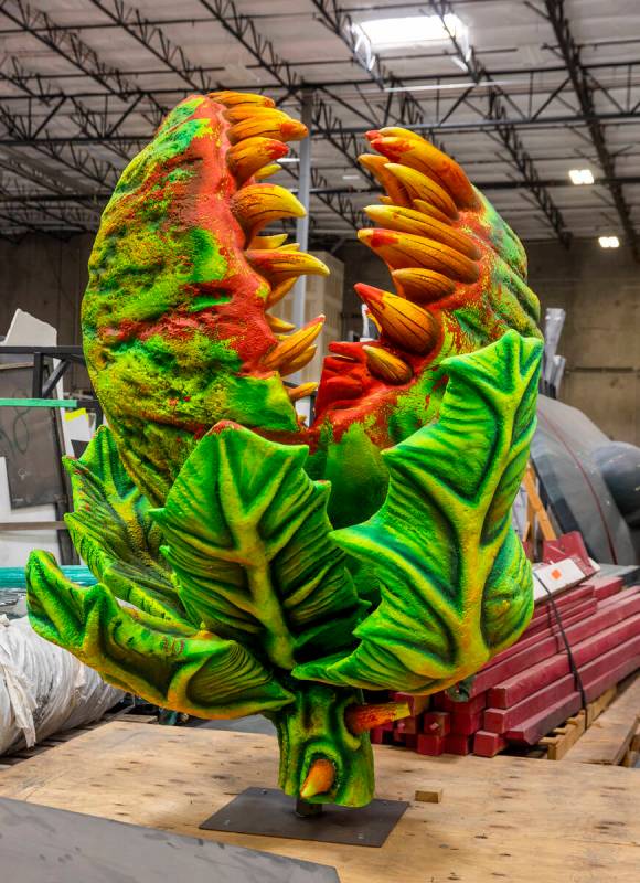 Former sculpture pieces are stored for future use within the Electric Daisy Carnival warehouse ...
