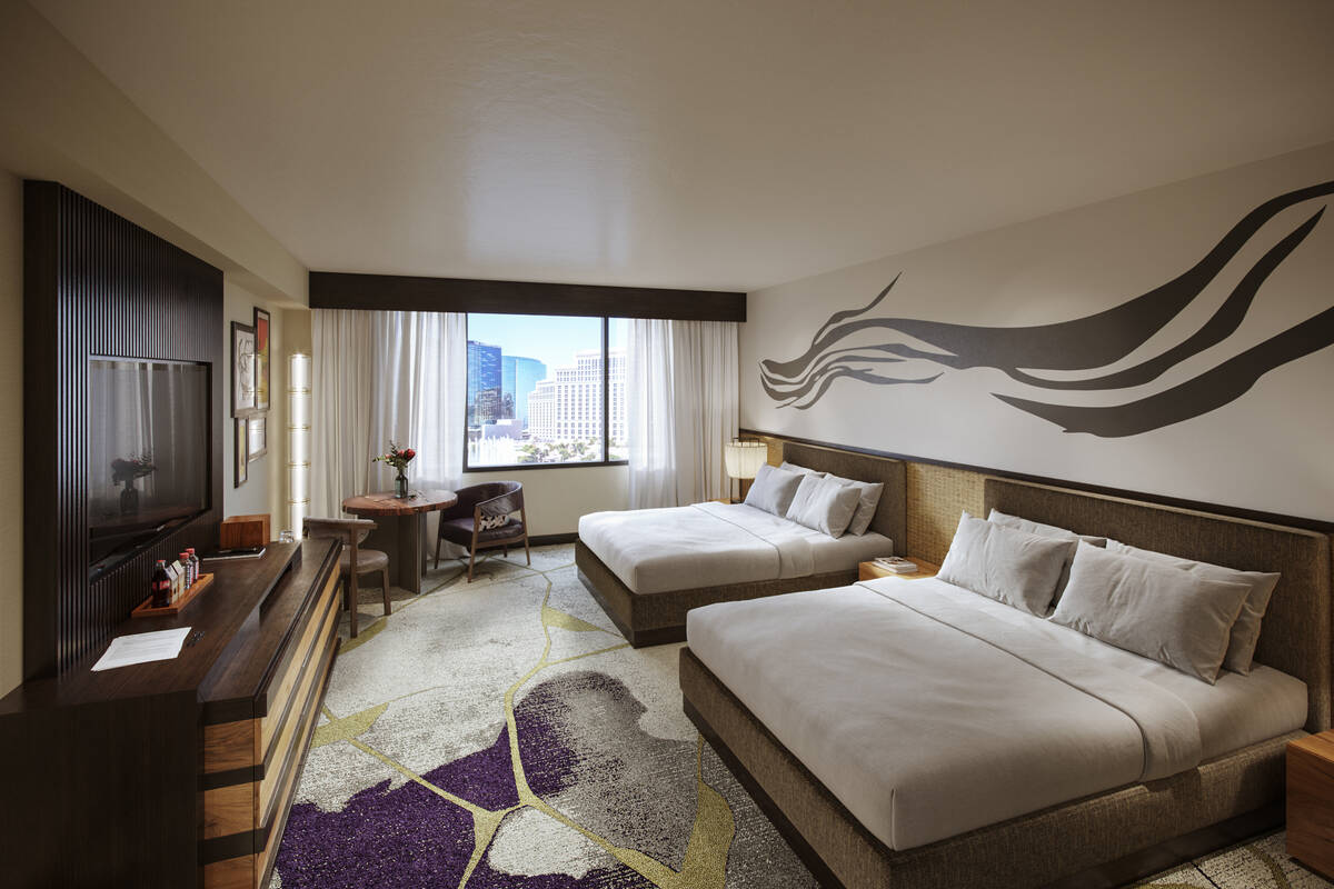 A rendering of a deluxe, two queen bed, room planned for Nobu Hotel Caesars Palace. (Rockwell G ...