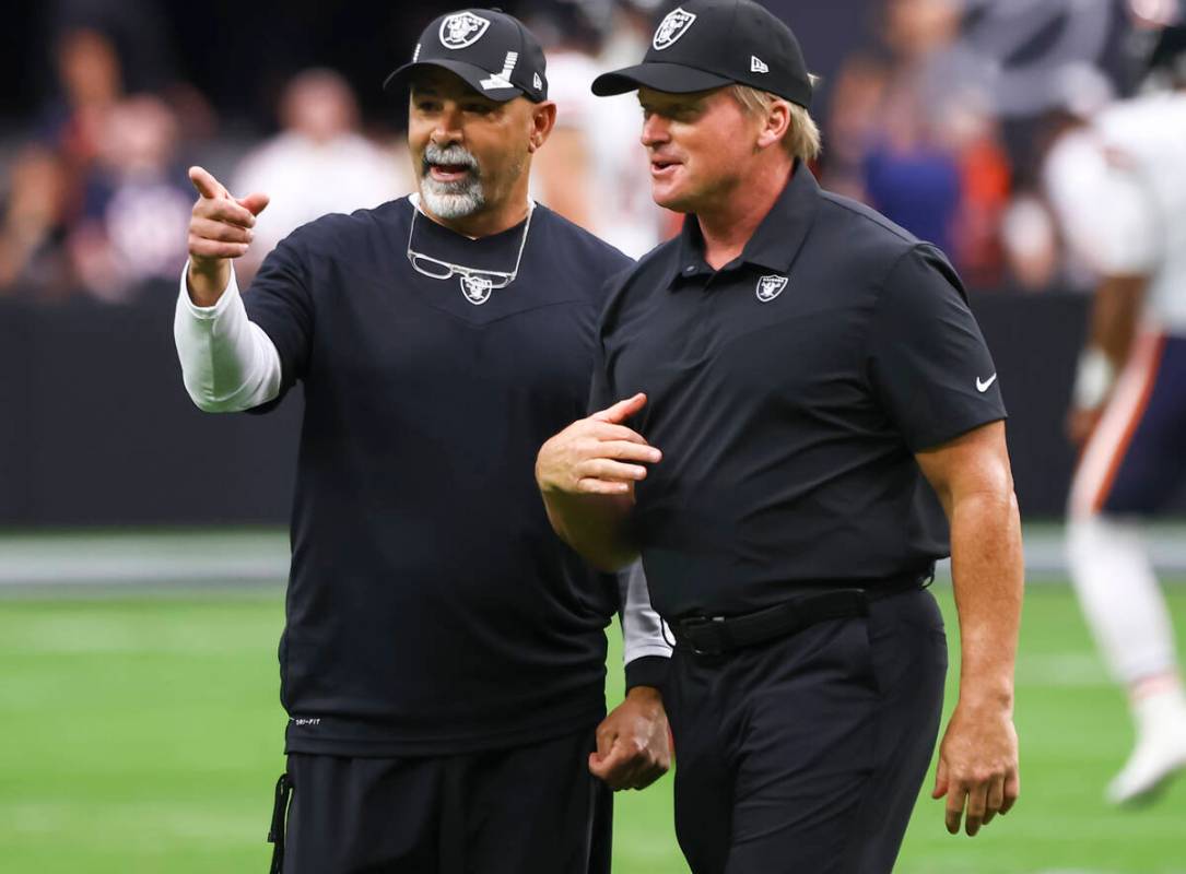 Rick Bisaccia, who was named interim head coach for the Raiders, is pictured with former head c ...