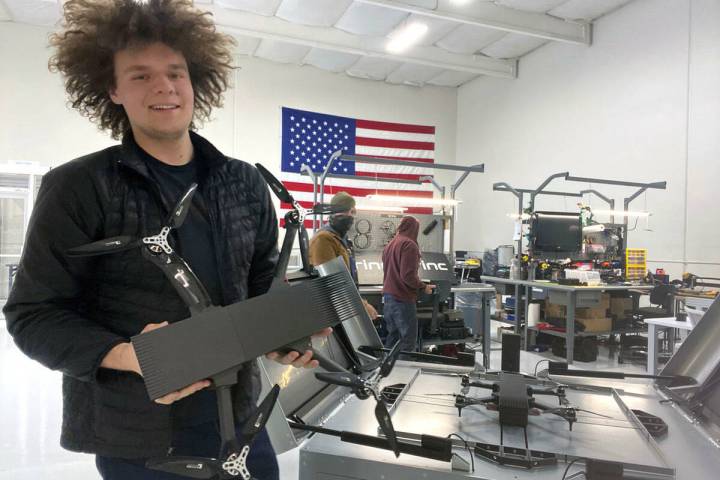 Brinc founder and CEO Blake Resnick with the company's Lemur drone at its headquarters in Las V ...