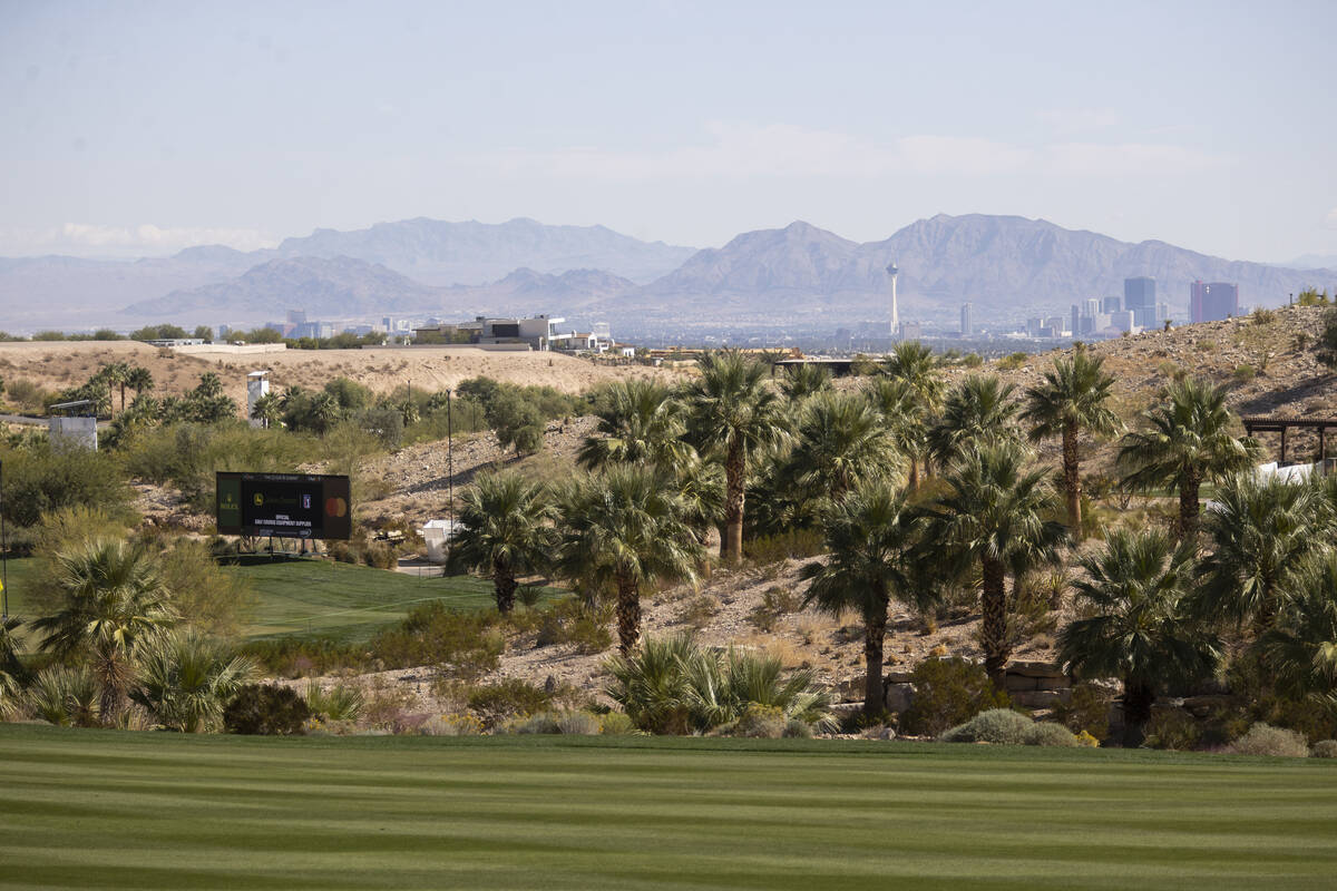 The view from the 18th green at the Summit Club in Las Vegas, Wednesday, Oct. 13, 2021. (Erik V ...