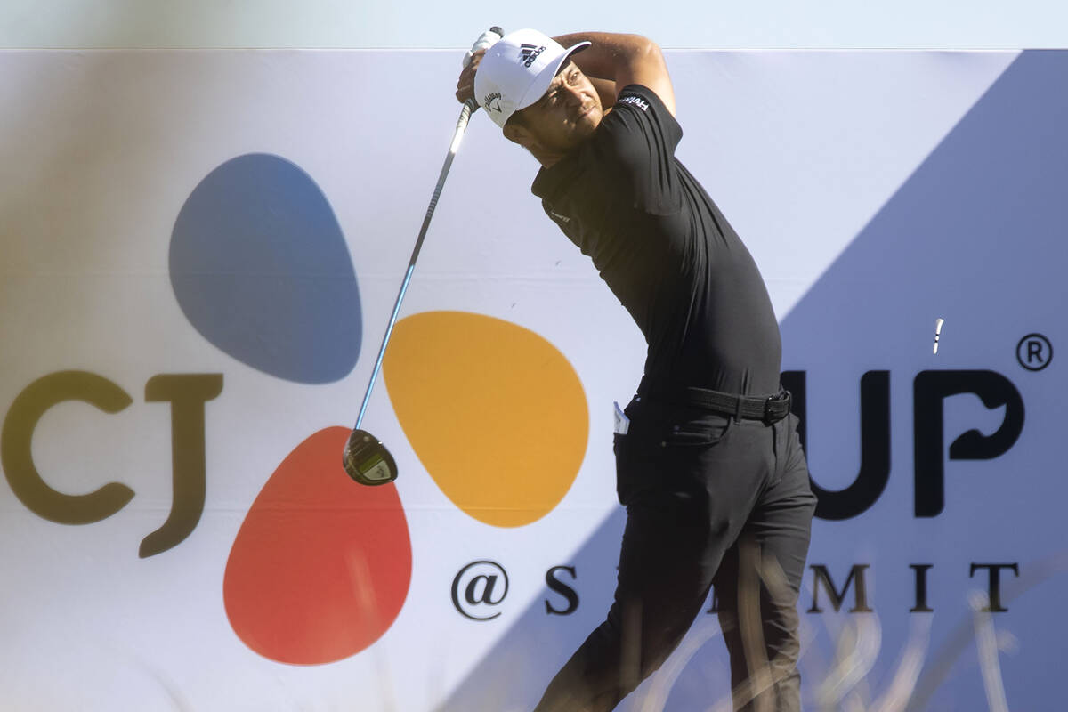 Xander Schauffele hits the ball from the 18th tee box during the CJ Cup Pro AM tournament at th ...