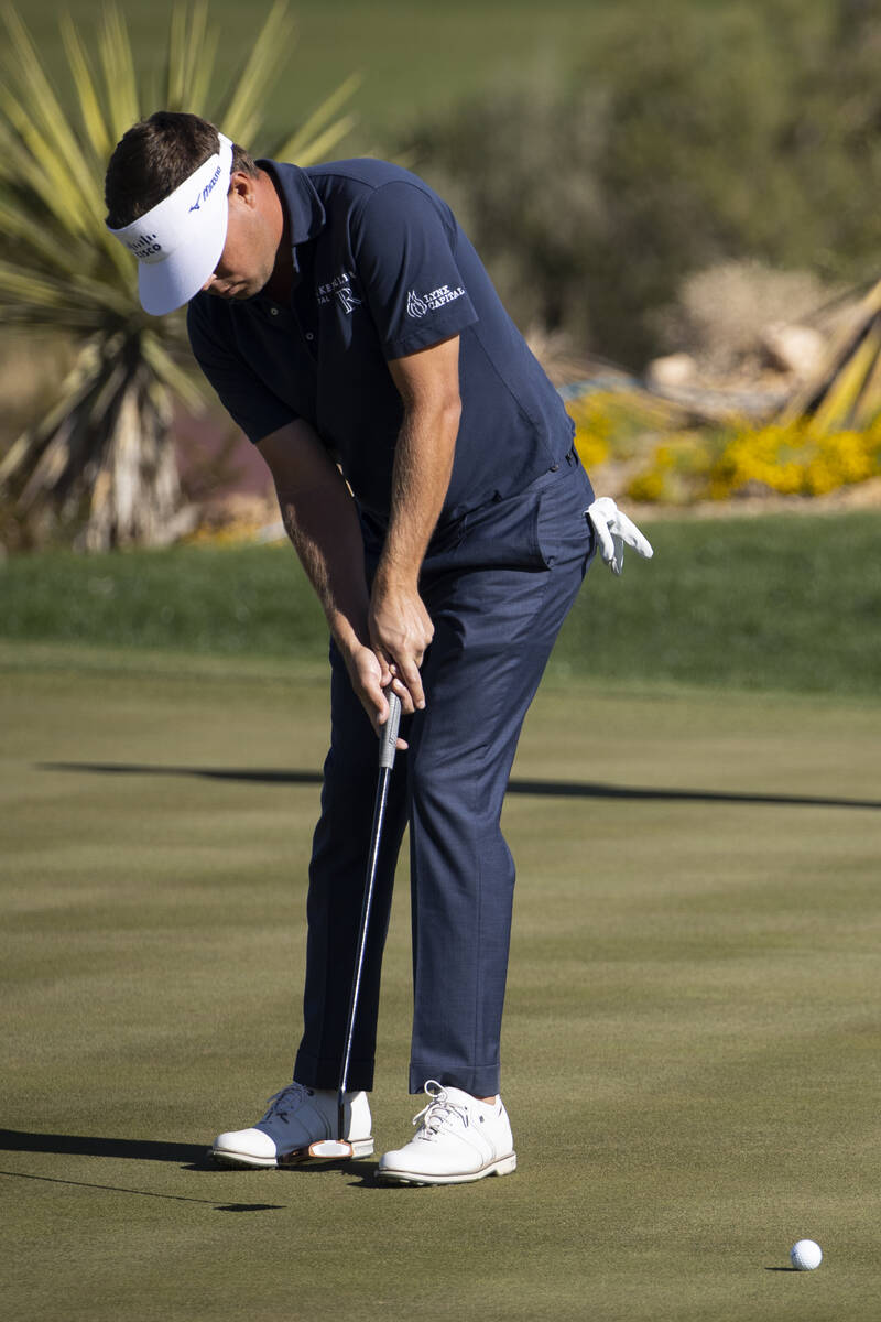 Keith Mitchell hits a putt in the eight hole during the second round of the CJ Cup golf tournam ...