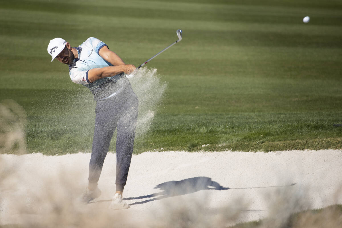 Erik van Rooyen hits the ball from the bunker on the ninth hole during the second round of the ...