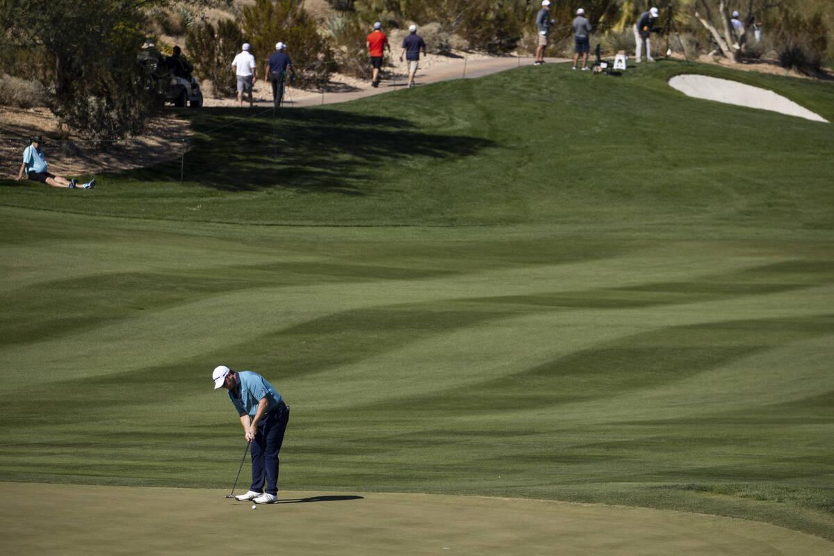 Harry Higgs putts the ball for a miss in the 15th hole during the second round of the CJ Cup go ...