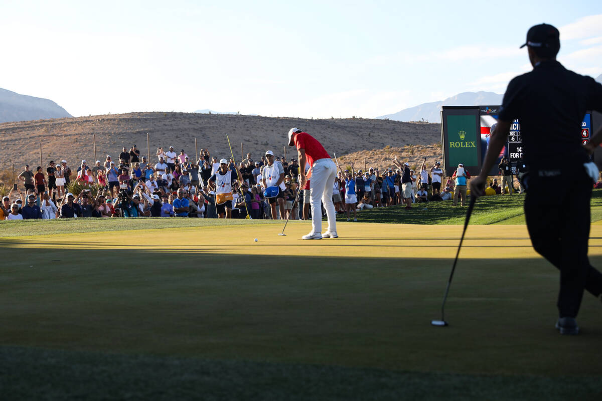 Rory Mcllroy putts on the eighteenth hole during the final round at the CJ Cup golf tournament ...