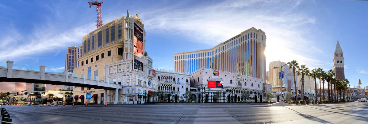 Panoramic exterior of The Venetian along Las Vegas Blvd. on Tuesday, Jan. 12, 2021, in Las Vega ...