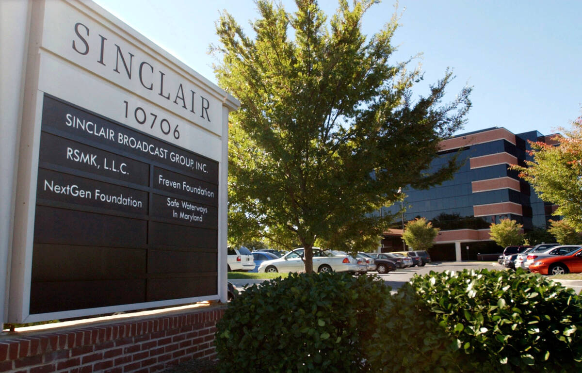 In this Oct. 12, 2004, file photo, Sinclair Broadcast Group, Inc.'s headquarters stands in Hunt ...