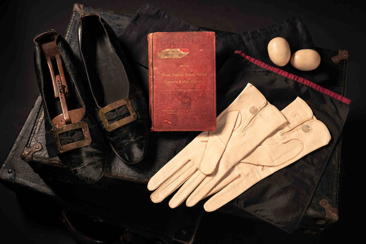 Personal effects that once belonged to magician Max Malini, including a book titled "Steam Engi ...