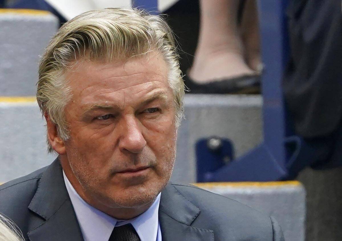 FILE - In this Sunday, Sept. 12, 2021, photo Alec Baldwin watches the men's singles final of th ...