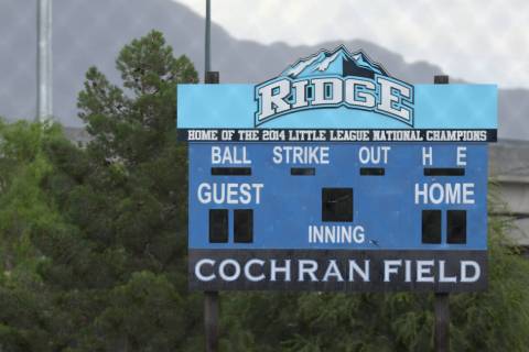 A scoreboard dedicated to the Mountain Ridge Little League team that went to the 2014 Little Le ...