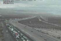 Traffic backup on southbound Interstate 15 headed into Southern California, Monday, Oct. 25, 20 ...
