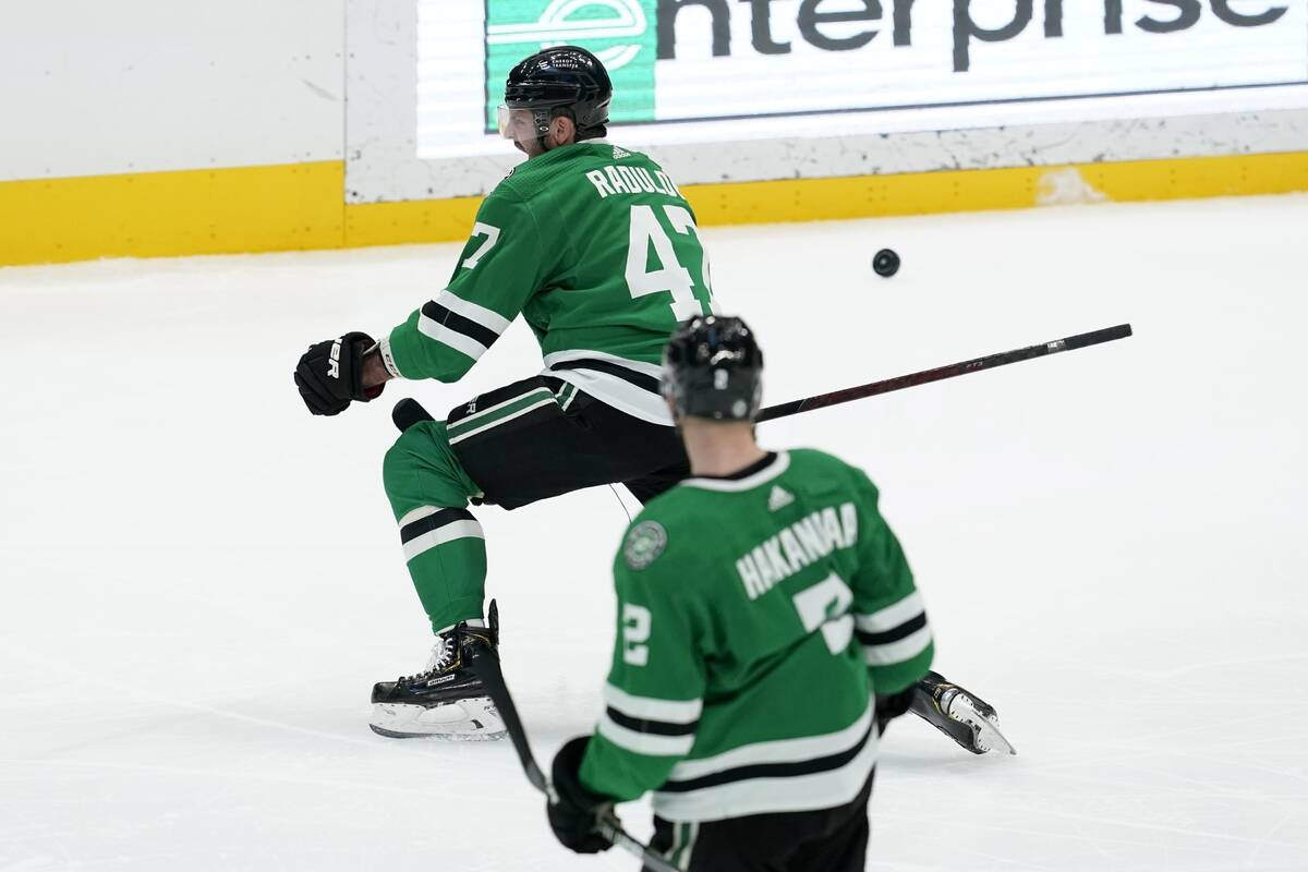 Dallas Stars right wing Alexander Radulov (47) celebrates scoring against the Vegas Golden Knig ...