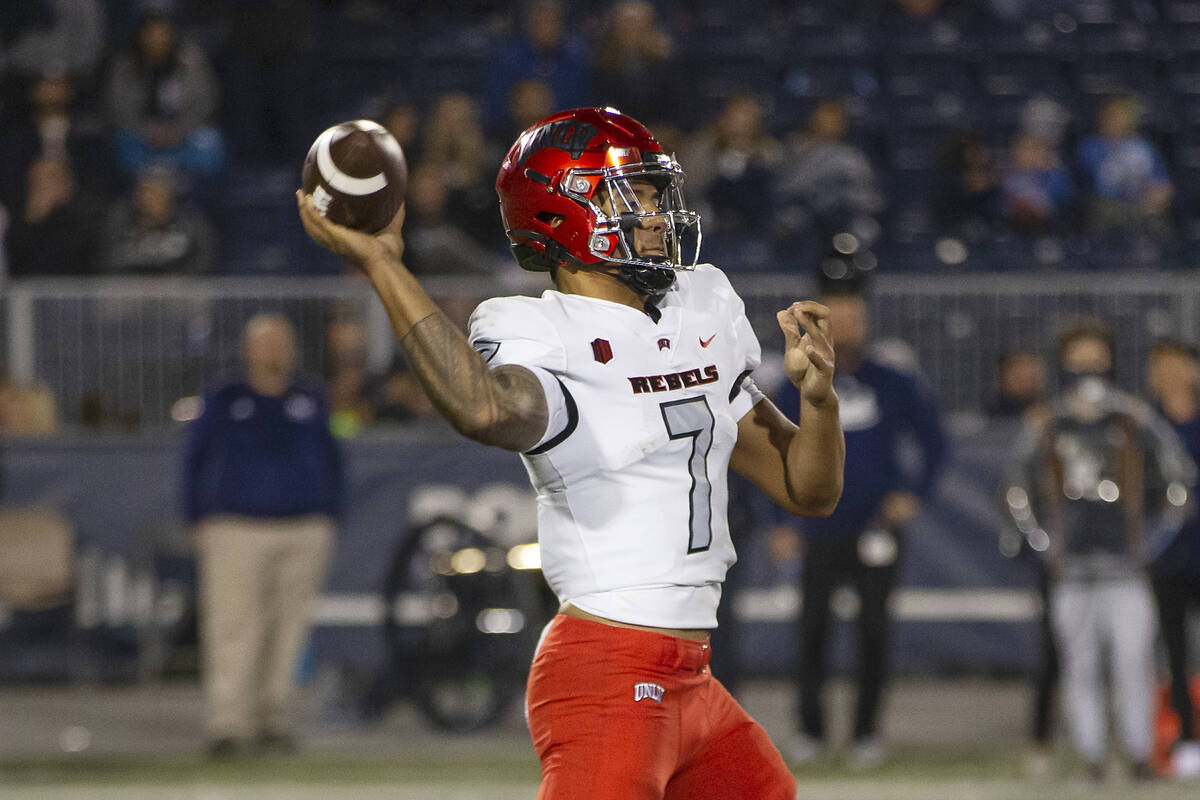 UNLV quarterback Cameron Friel (7) throws against Nevada in the second half of an NCAA college ...