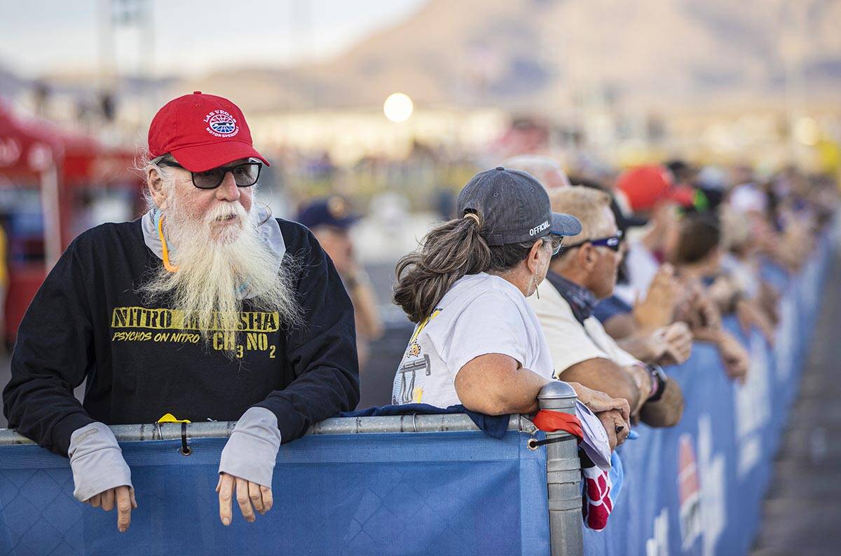 Fans watch the action during the Dodge//SRT NHRA Nationals at Las Vegas Motor Speedway on Sunda ...
