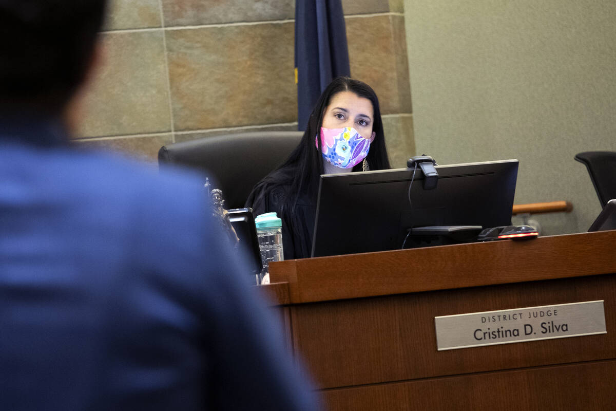 In this Oct. 15, 2021 file photo, Judge Christina Silva listens to Deputy District Attorney Eck ...