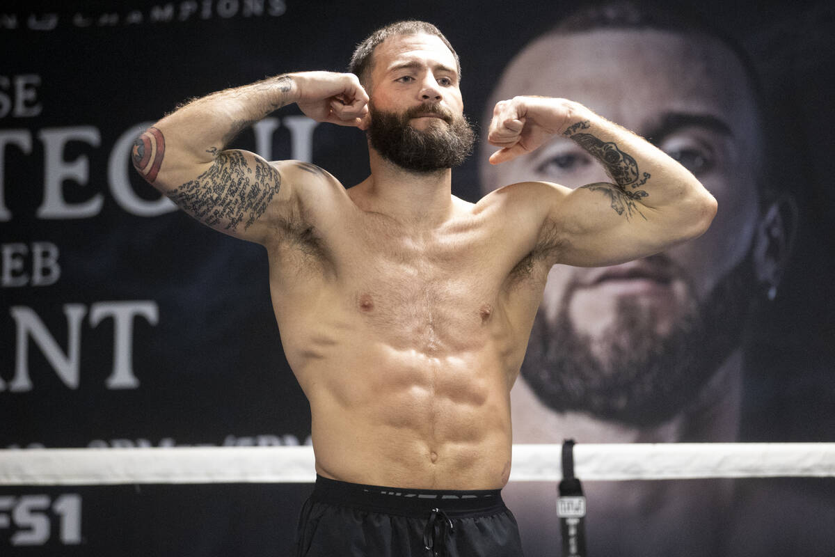 Caleb Plant poses at the end of a workout at the City Boxing Club in Las Vegas, Wednesday, Oct. ...