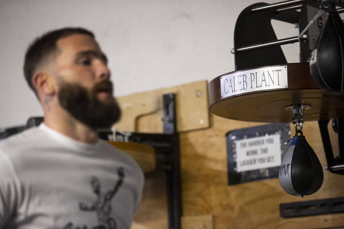 Caleb Plant works out at the City Boxing Club in Las Vegas in preparation for his title bout ag ...