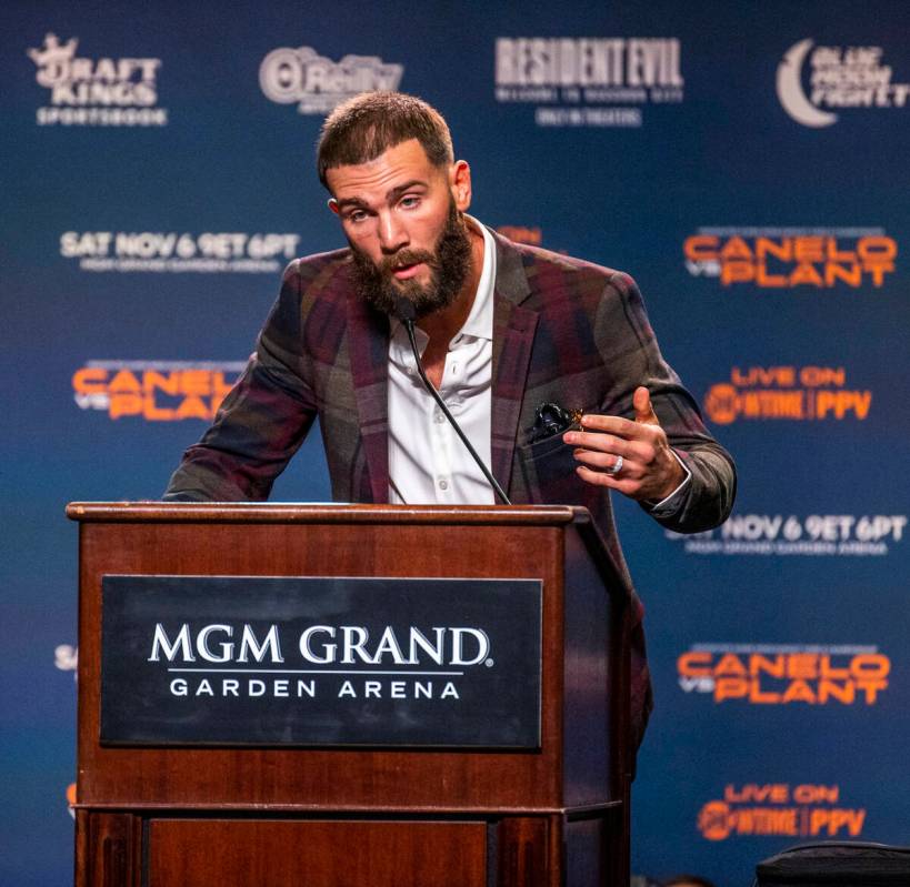 Boxer Caleb Plant comments about the upcoming fight against Canelo Alvarez during their final p ...