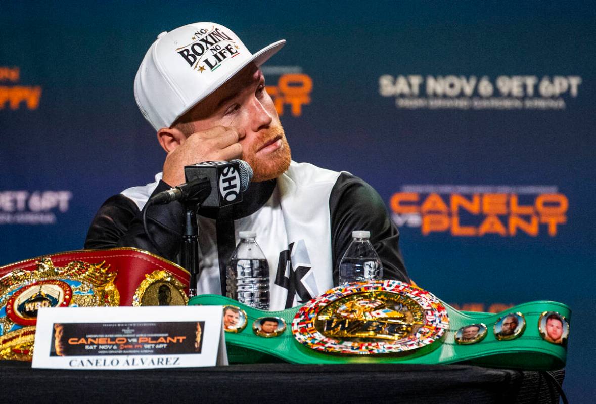 Boxer Canelo Alvarez listens to comments on his career during the final press conference for C ...