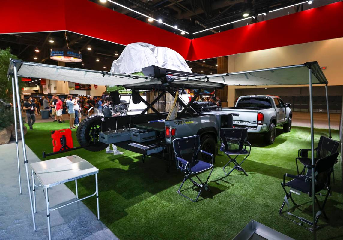 The Toyota Tacoma TRD Sport Trailer overlanding concept is pictured at the Toyota booth during ...