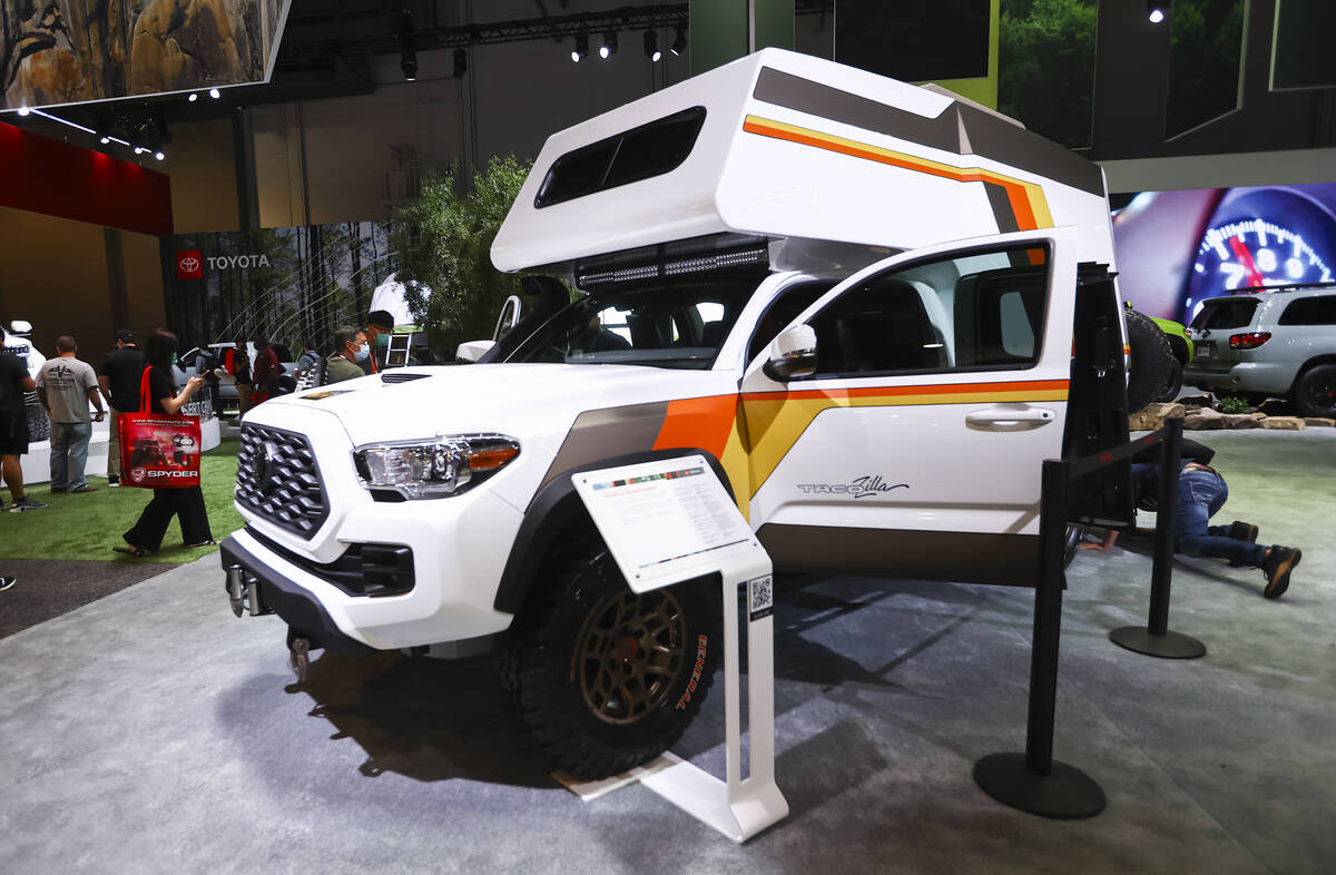 A Toyota Tacoma TRD Sport Tacozilla camper concept is seen on display during the SEMA automotiv ...
