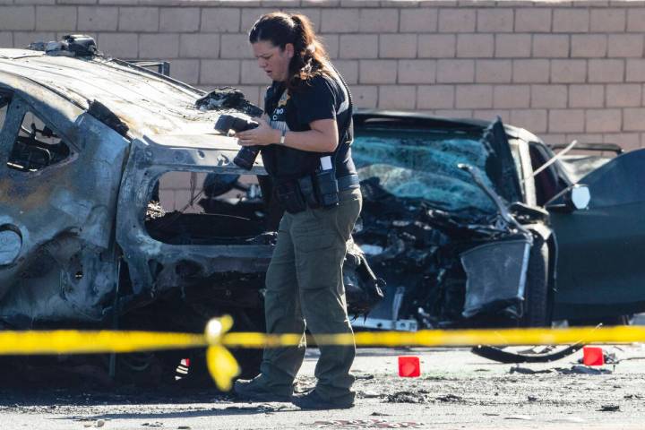 Las Vegas police investigate a fatal crash involving two vehicles at South Rainbow Boulevard an ...